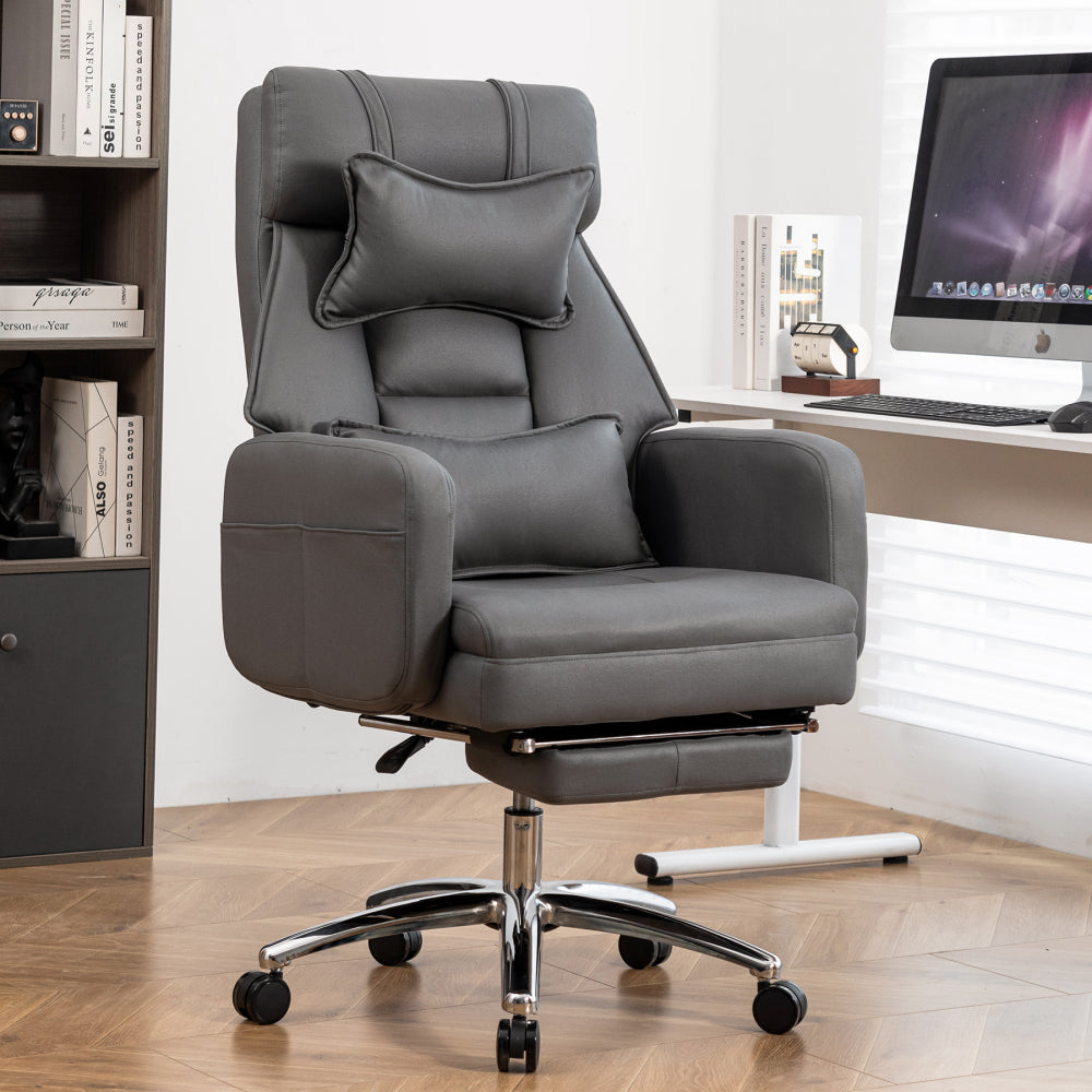 Swivel Ergonomic Office Chair, Technology Leather  High Back Office Chair with Lumbar Support Headrest, Sedentary Comfortable Boss Chair, 155° Reclining Computer Chair (Color : Beige)