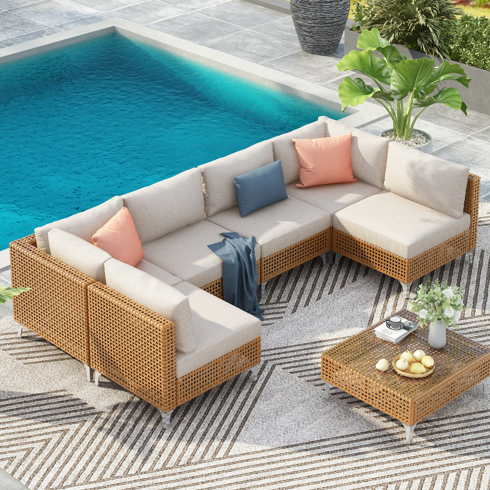 K&K 43" Propane Gas Fire Pit Table, 60000 BTU Rectangular Open Weave Wicker Fire Pit with Glass Wind Guard for Outside Patio Deck Garden Backyard - Grey