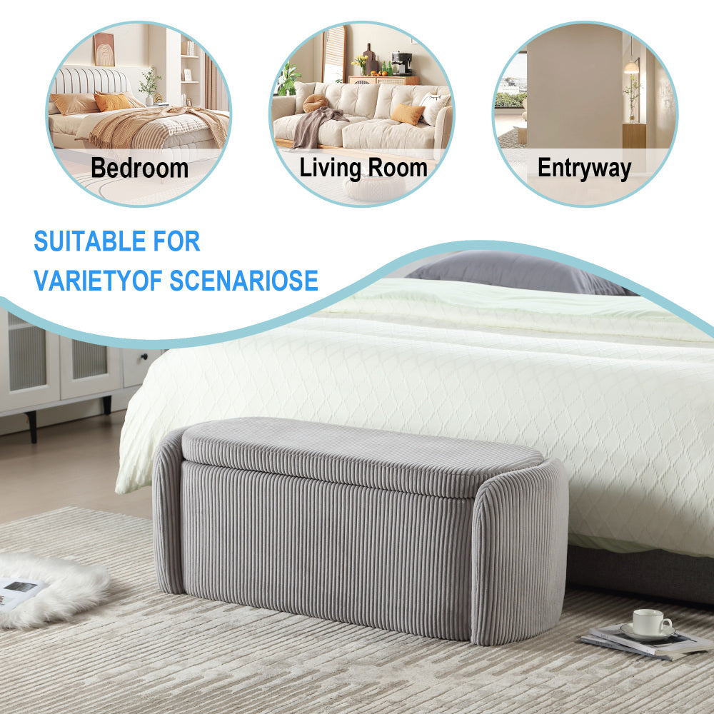House Hold Storage Ottoman,Bedroom End Bench,Upholstered Fabric Storage Ottoman with Safety Hinge, Entryway Padded Footstool, Ottoman Bench for Living Room & Bedroom (Light Gray)