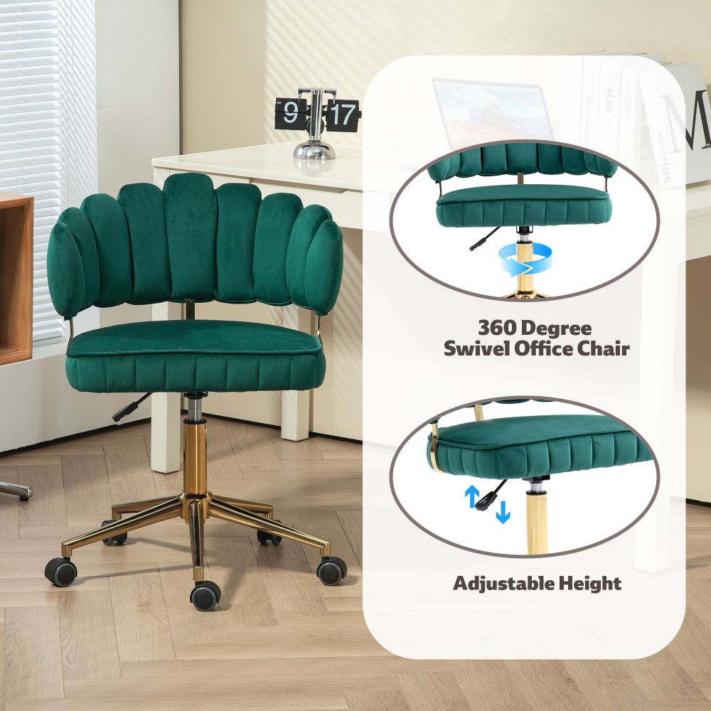 Velvet Home Office Desk Chair, Modern Cute Computer Chair, Wheels Swivel Height Adjustable Swivel Task Chair for Home Office (Emerald Velvet)