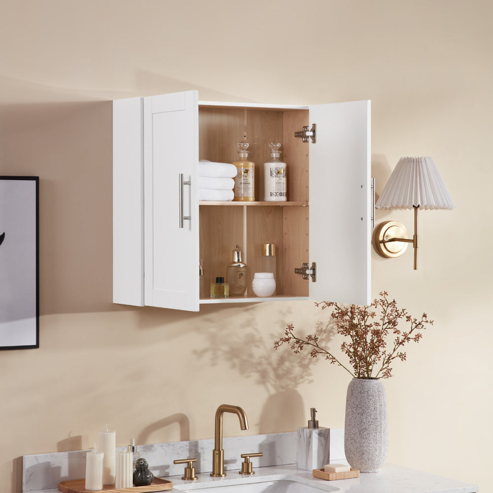 Wood Hanging Cabinet with Doors and Shelves