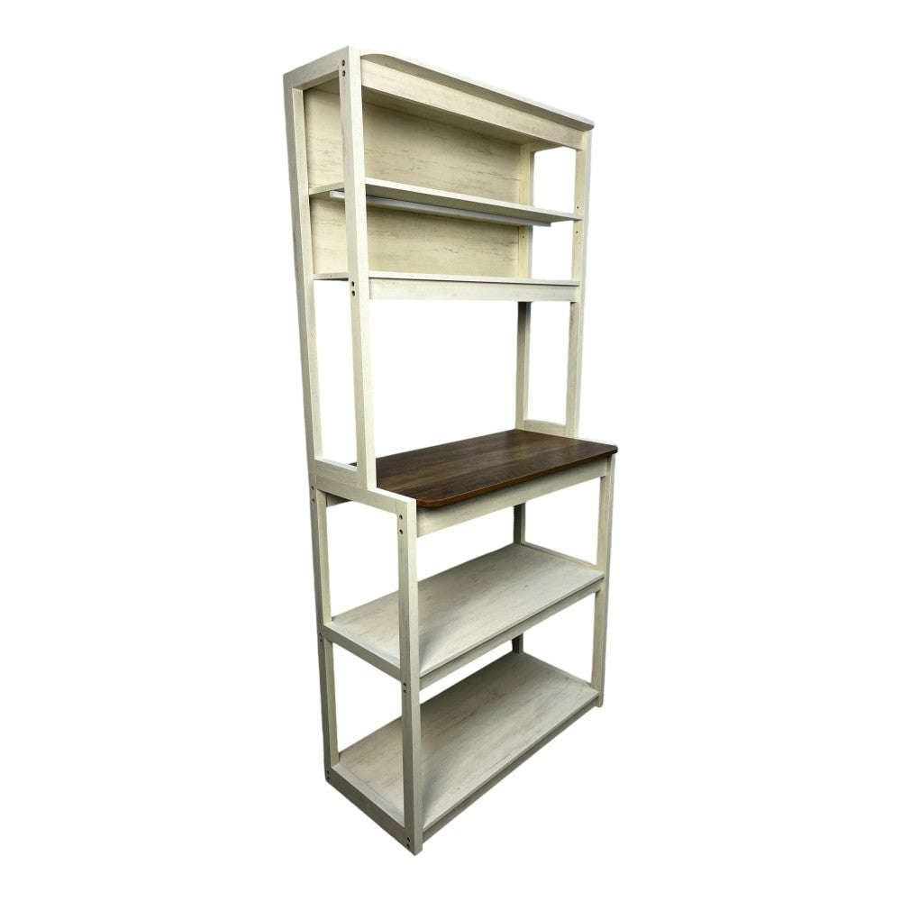 31.50" White and Rustic Brown color 5-Tier Bakers Rack for Kitchen with Storage, Coffee Bar, Kitchen Shelves,  Microwave Stand