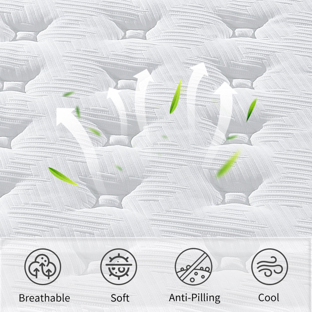 QUEEN Size 12 Inch Hybrid Mattress Individual Pocket Spring 7-Zoned Memory Foam Knitted Cover CertiPUR-US White