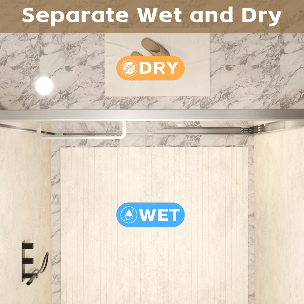 56-60 " x 72" Tempered Glass with Explosion Proof Film, Aluminum Frame Double Sliding Shower Door, "1/4 (6 mm), Stainless Steel handle,Brushed Nickel