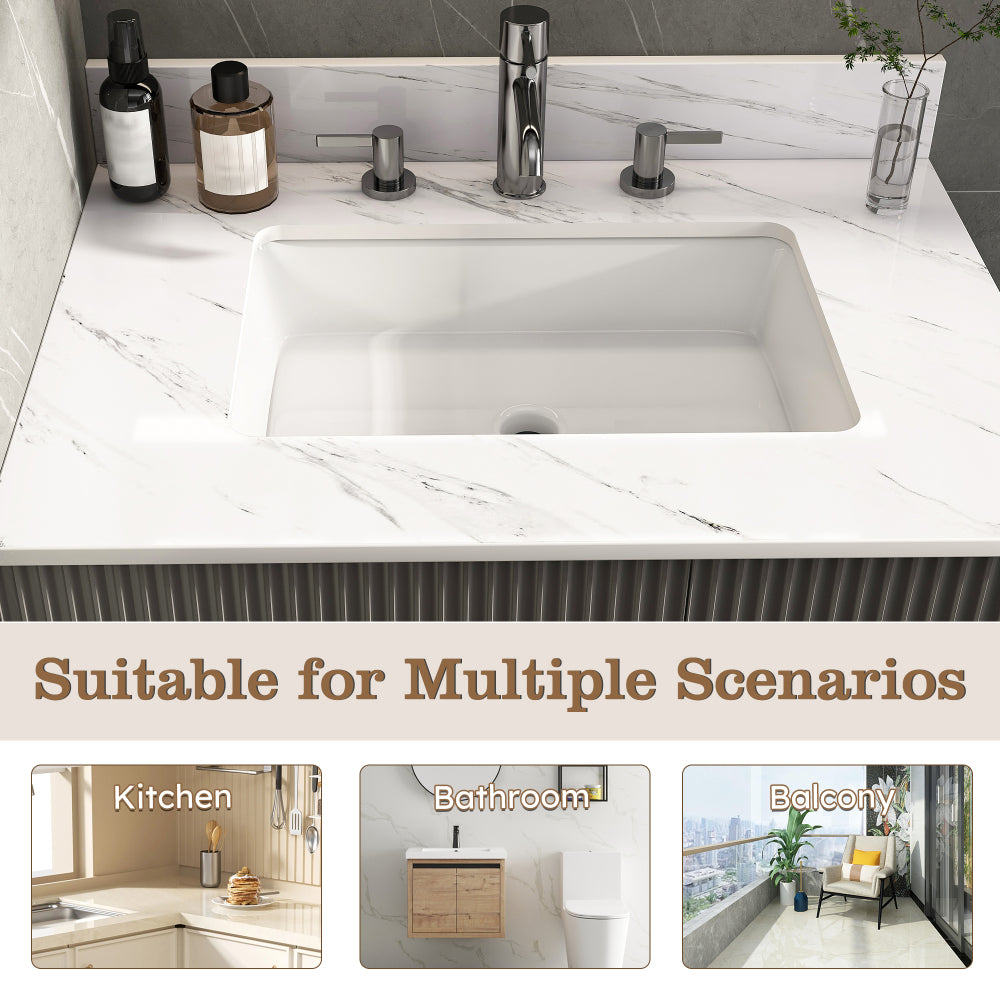 31 Inch Marble Vanity Top, White Vanity Top with Pre-drilled Faucet Holes, Bathroom Vanity Top with Undermount Rectangular Middle Sink and 4" Height Backsplash,  Bianco Carrara Venato