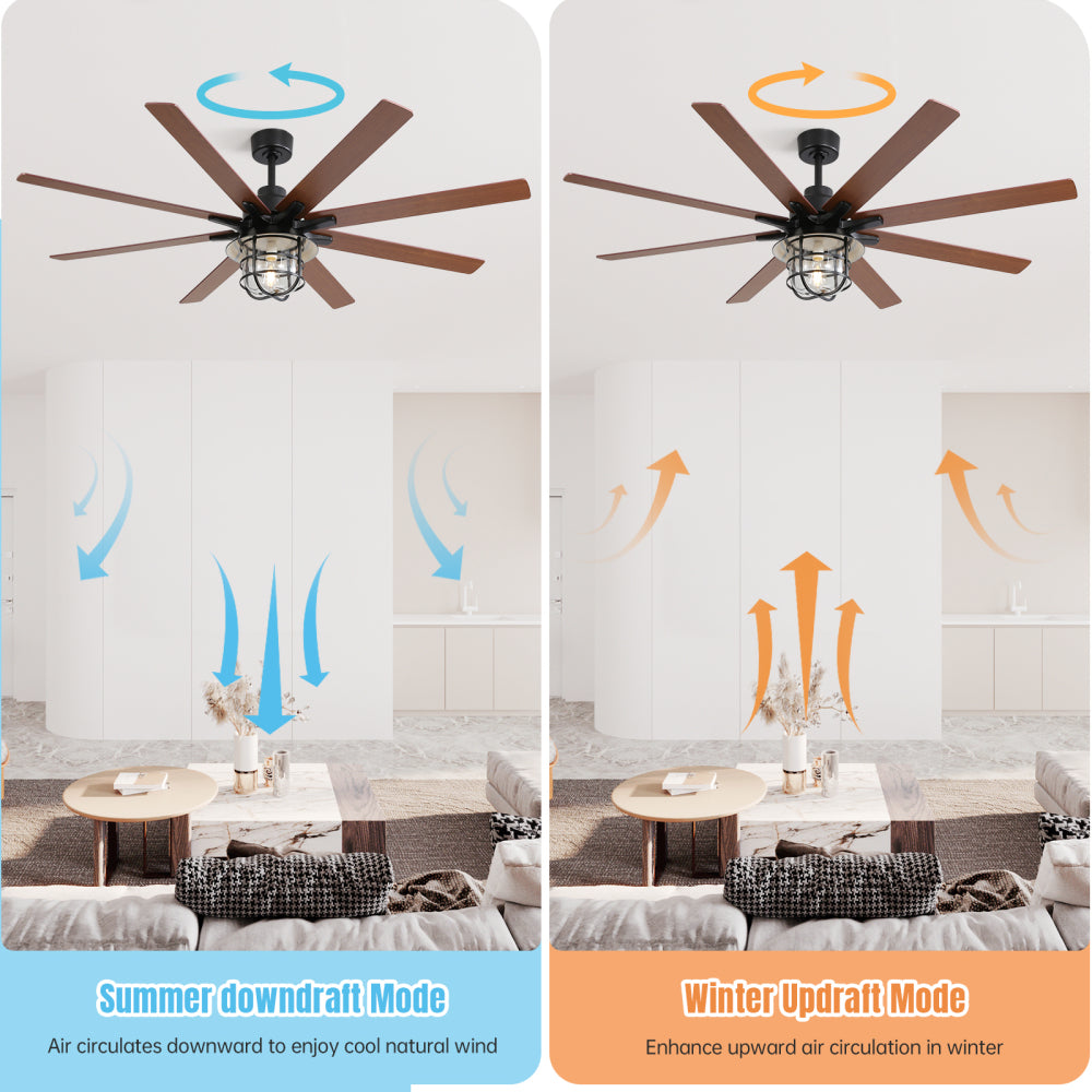 (Same as W882P212626) Modern 66 Inch Ceiling Fan With 6 Speed Wind 8 Blades Remote Control Reversible DC Motor With Light