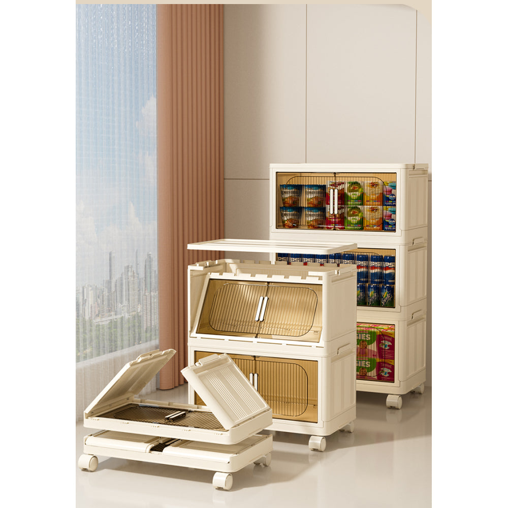 19.69" Side Wide Folding Storage Cabinet ,3 Tiers,19.69"×11.81"×31.1",Collapsible Storage Bins with Magnetic Door, Plastic Storage Cabinet with Wheels, Closet organizers and Storage Containers