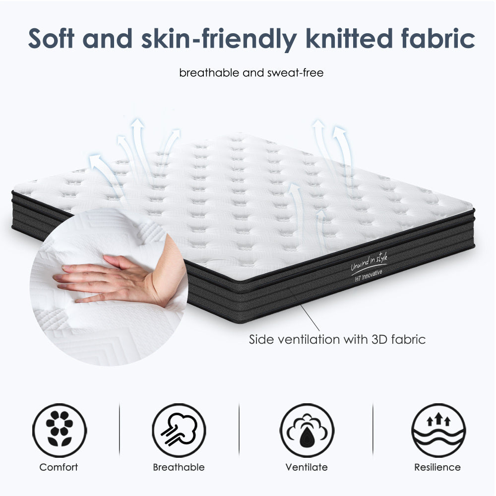 Queen Size Mattress,12 Inch Hybrid Mattress, Individually Pocketed Innerspring, Medium Firm