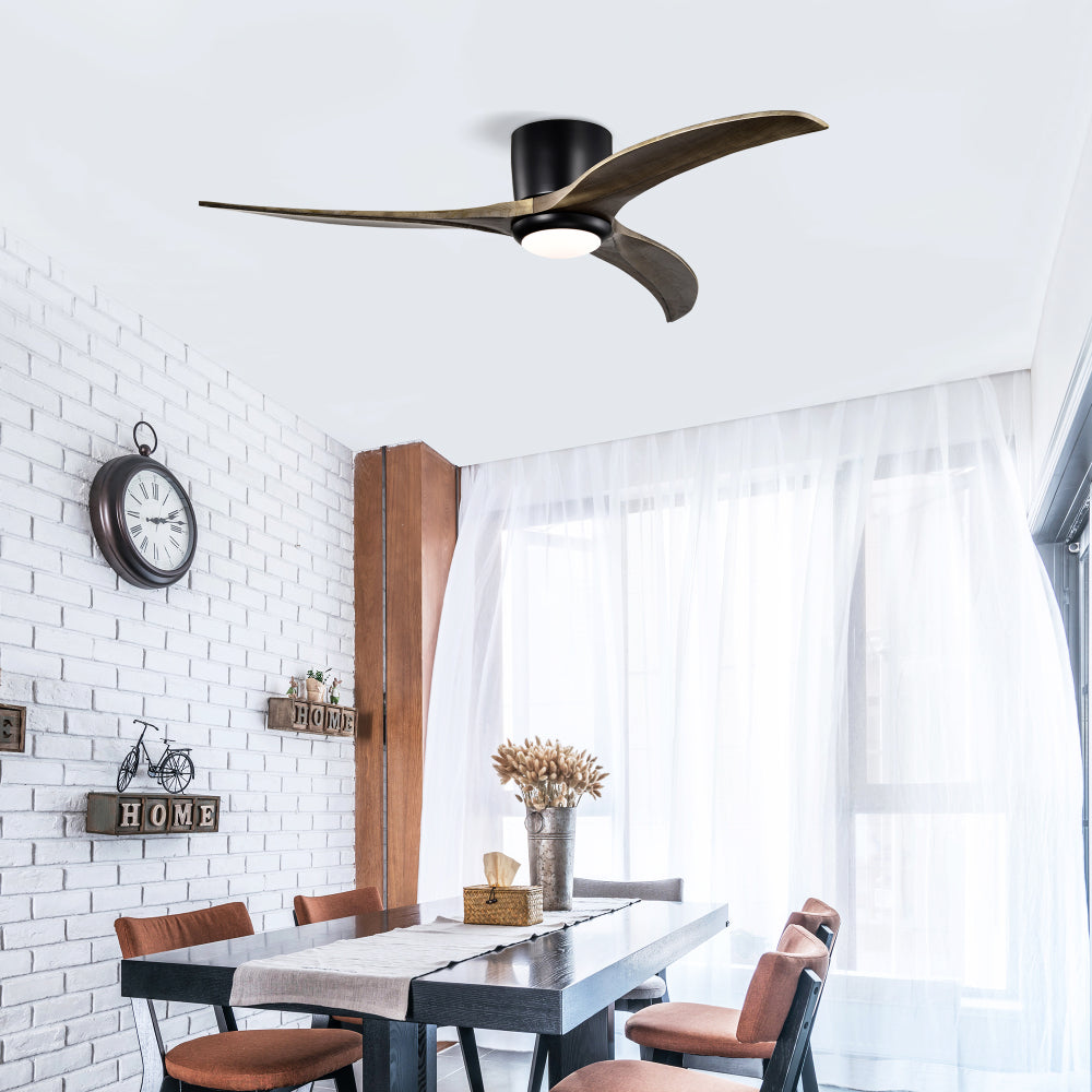 52" Flush Mount Ceiling Fan Solid Wood Blades Ceiling Fan With Light with Remote Control, Noiseless Reversible Motor, 6 Speed, for Patio Living Room, Bedroom,Indoor.(Matte Black)