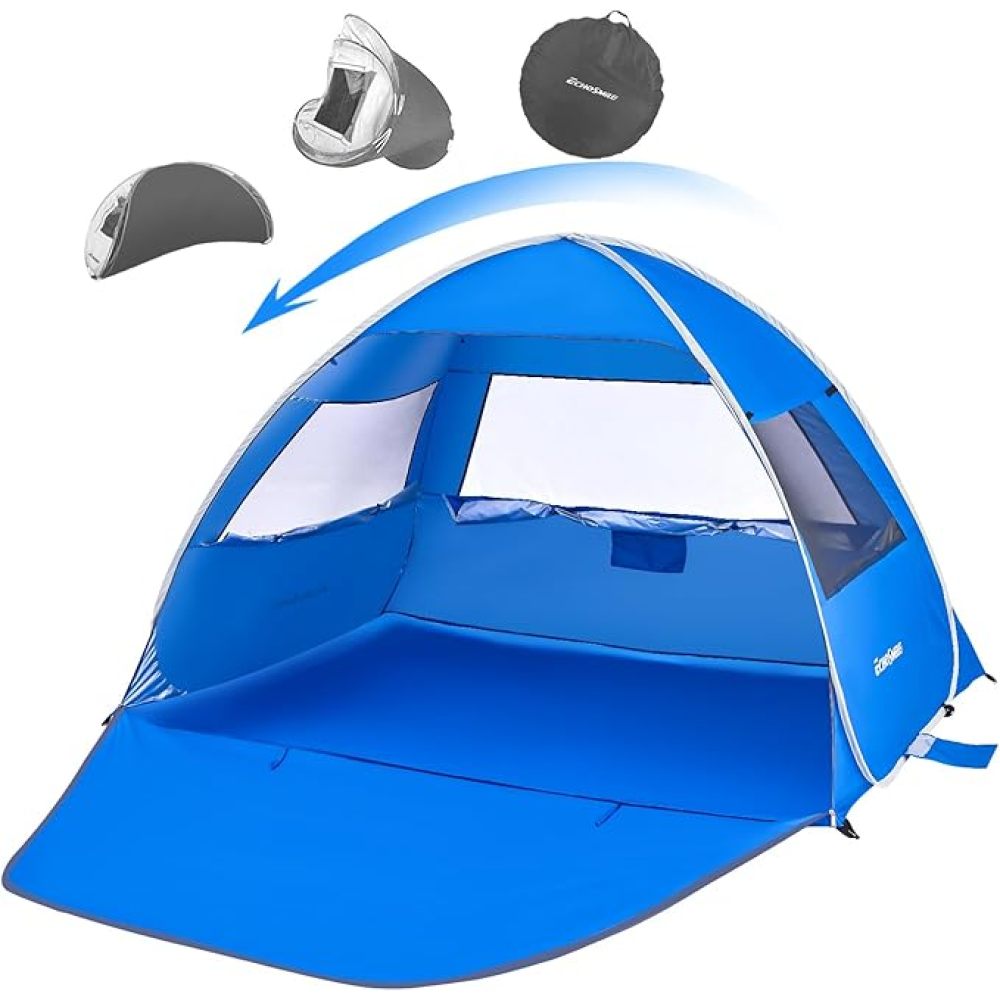 Beach Tent Sun Shelter for 3/4 Person, Portable Beach Umbrella Cabana