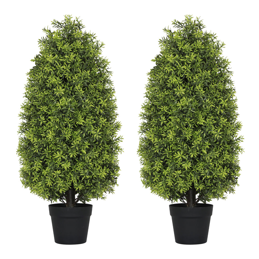 90cm Artificial Boxwood Cone Tree Faux Shrub for Outdoor Planter and Entryway Décor 2pcs/set