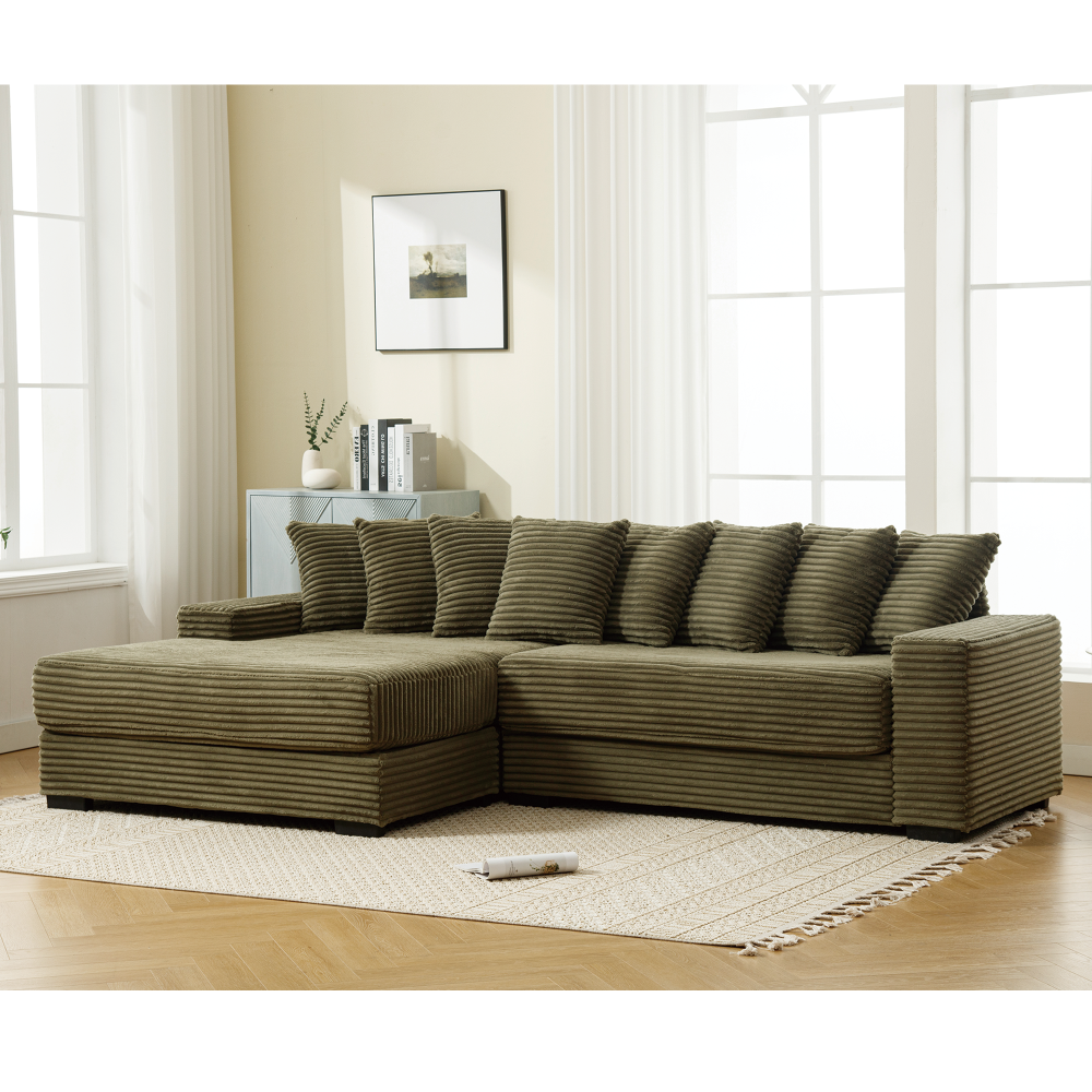 [NEW ARRIVED] [VIDEO PROVIDED] Oversized Two-Piece  Couches,  L Shaped Sofa, Corduroy, Left Chaise Daybed,with Armrests,Eight Throw Pillows,Corner Sofa,Easy To Assemble, Black
