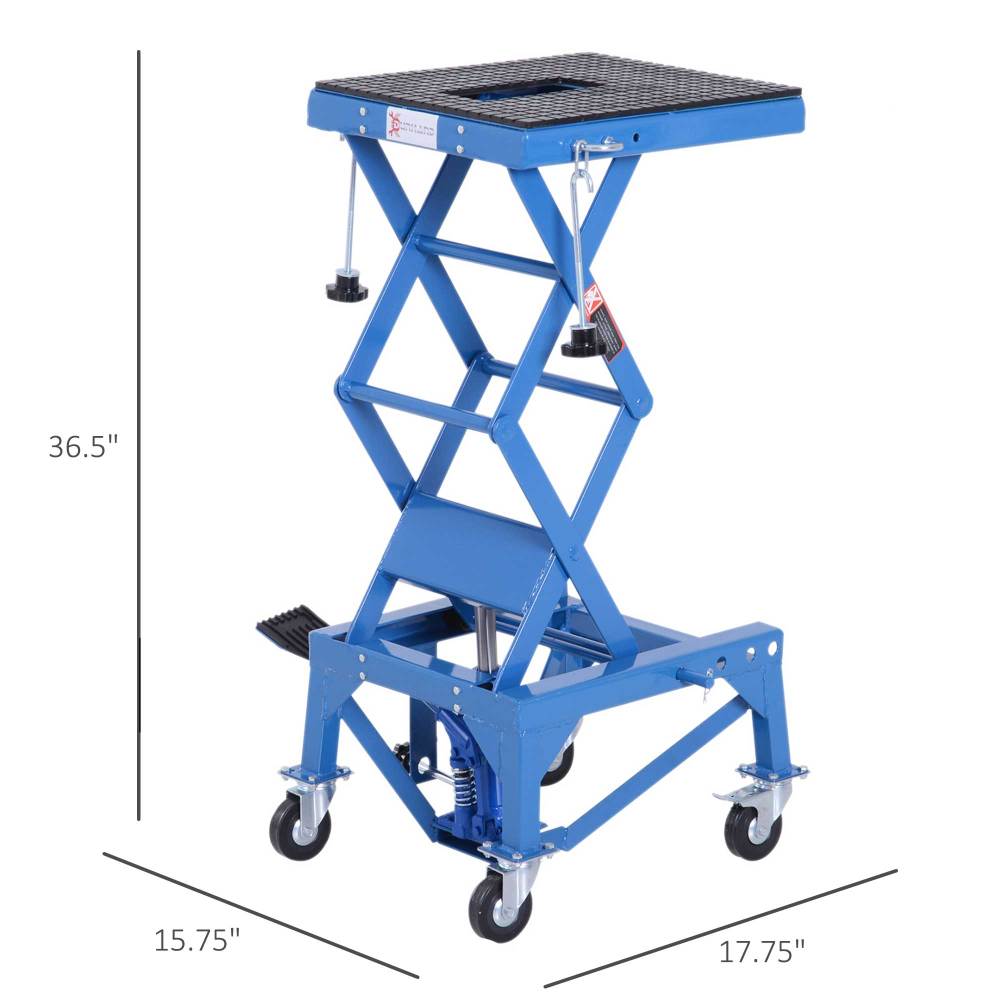 DURHAND 300 lbs Hydraulic Motorcycle Scissor Jack Lift Foot Step Wheels for Small Dirt Bikes