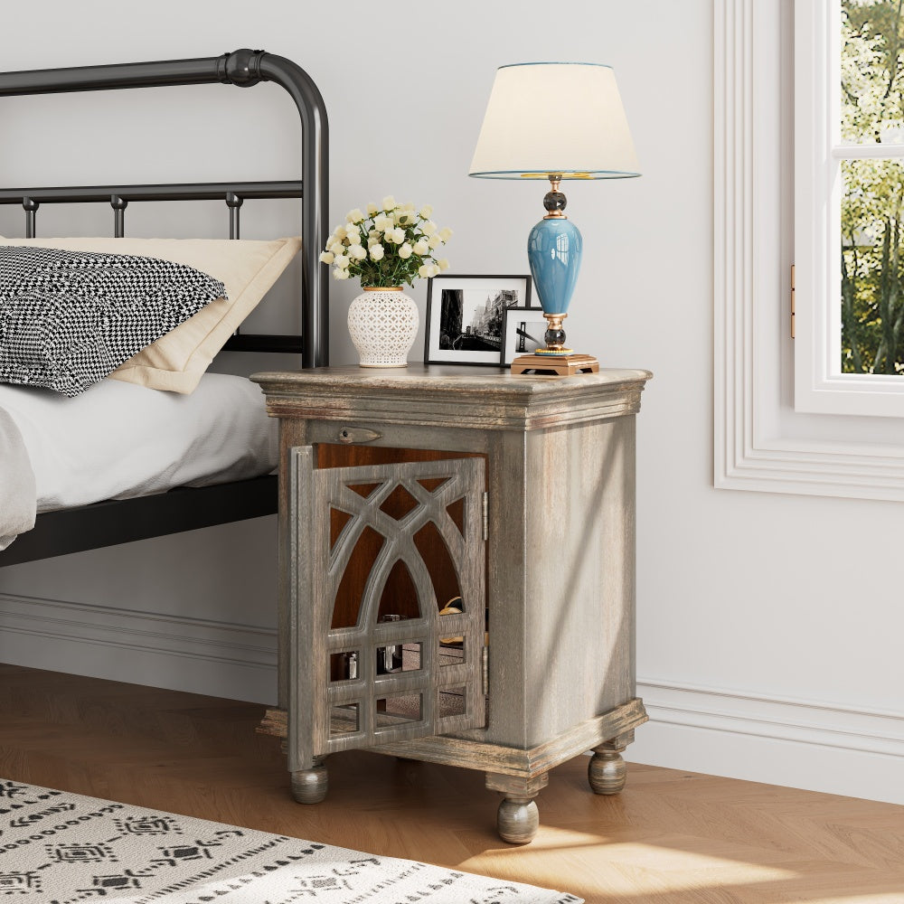 Antique Grey Wood Nightstand