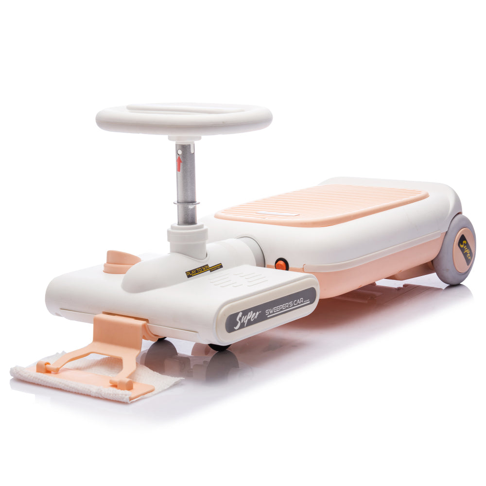 12V Cleaning Go Kart For Kids,55W Motor,Front with mop for cleaning,Length can extended by 6cm,Built in music and lighting functions,Provide a speed of 1.86-2.49MPH for kids aged 3-6 years old.