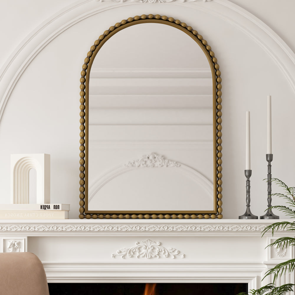 Iron Art Arch Vintage Vanity Mirror, Wall Hanging, Placed On The Table, Suitable For Living Room, Bedroom, Bathroom (Gold)