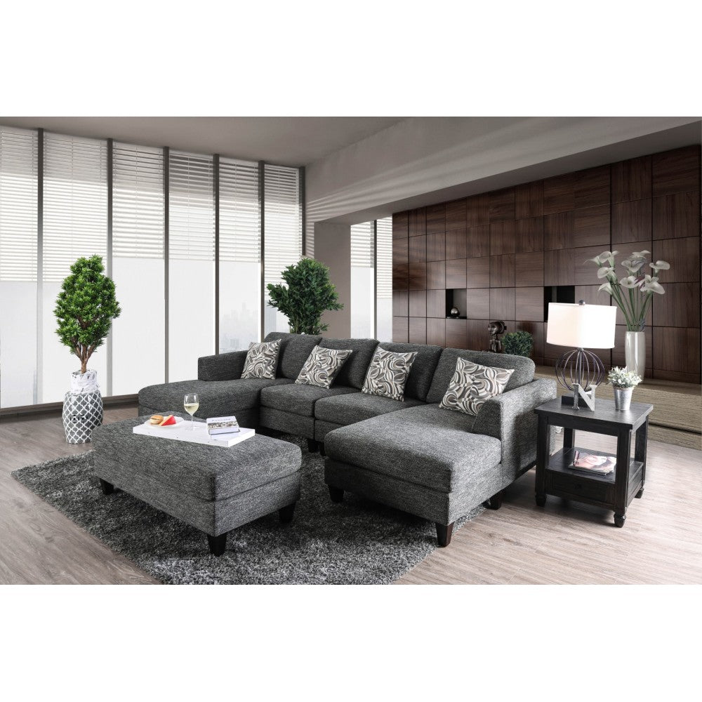Gray Chenille 5pc Sectional Set Living Room Furniture Pillows Armless Chair Ottoman Chaise Plush Couch Sectionals