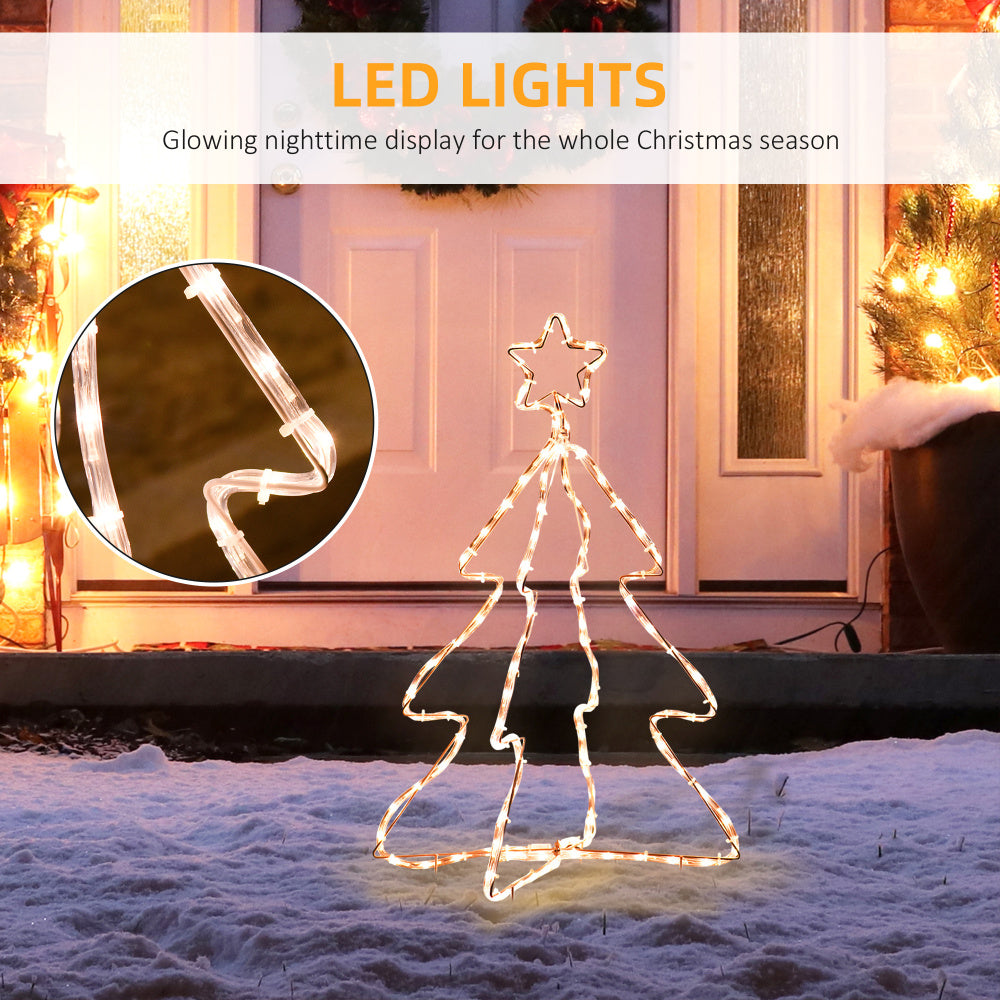 Outsunny 30" Outdoor LED Christmas Tree Rope Lights, LED Outdoor Christmas Decoration with Ground Stakes, Warm White