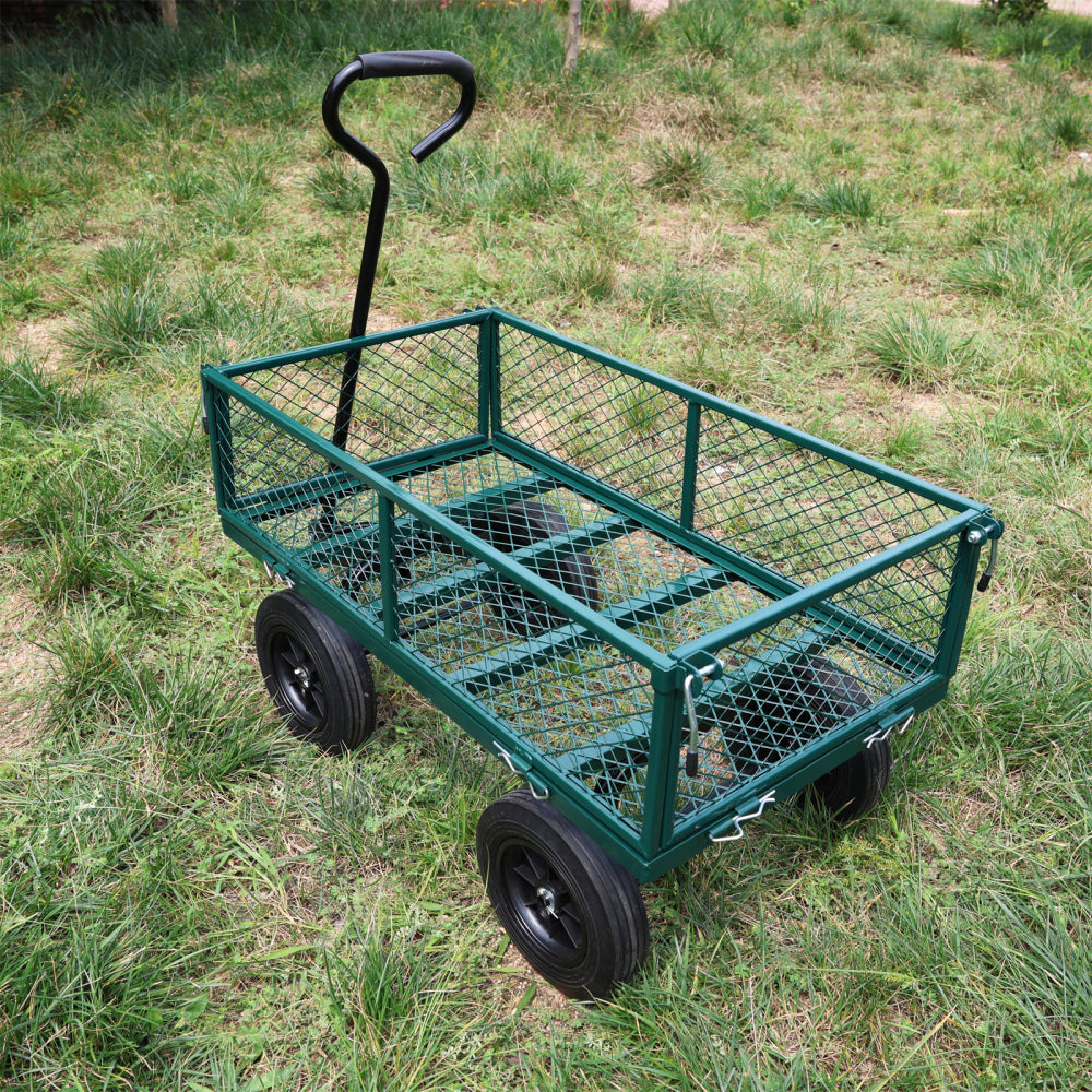 (Green solid wheels wagon cart) Solid wheels Tools cart Wagon Cart Garden cart trucks  make it easier to transport firewood