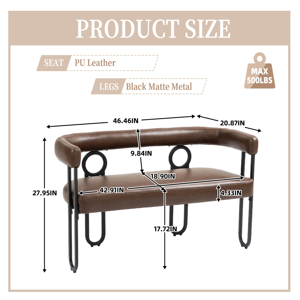 House Hold Modern Loveseat 2 Seater Sofa Chenille Fabric Couch with Arms and Metal Legs for Living Room, Home Office, Studio (Dark Brown PU)