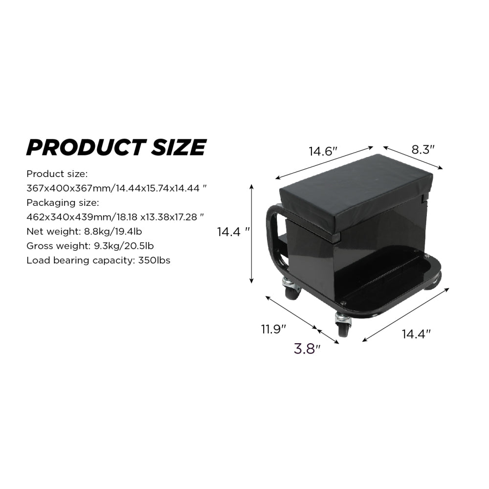 Rolling Creeper Garage/Shop Seat with Three Built-in Drawers, Rolling Tool Chest,Black