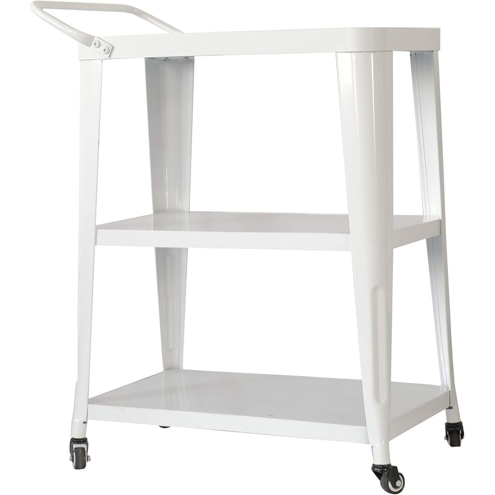 3-Tiered Metal Frame, Industrial Dining Cart with Swivel Wheels, White