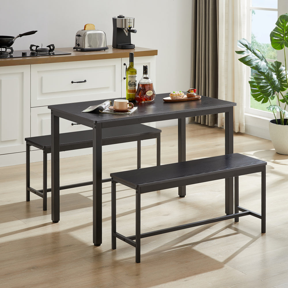 Dining Table Set, Bar Table with 2 Dining Benches, Kitchen Table Counter with Chairs, Industrial for Kitchen Breakfast Table, Living Room, Party Room, Black , 43.3″L x23.6″W x 29.9″H