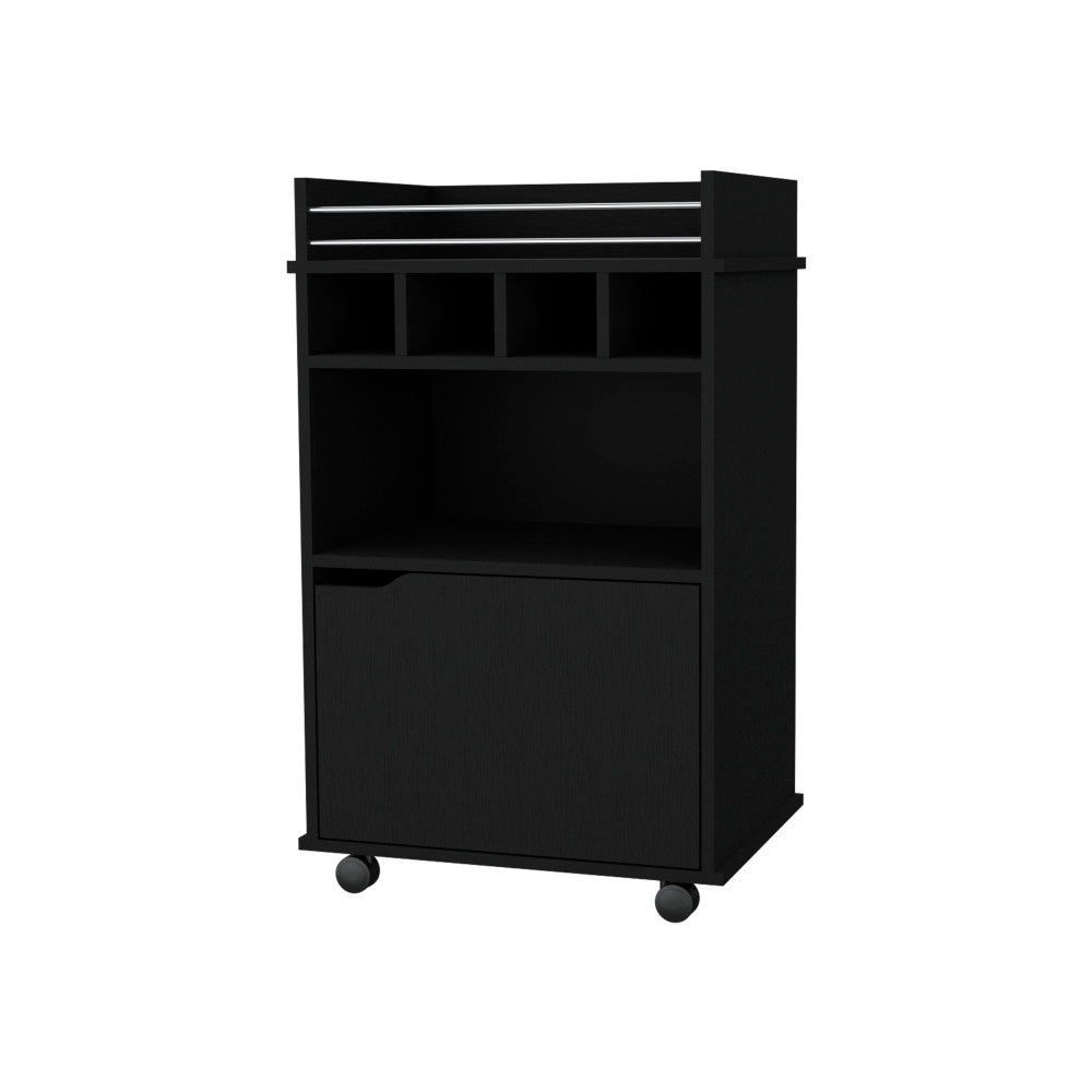 FM FURNITURE Crozier Bart Cart, with 1 shelf, 1 door and four built-in wine rack,black