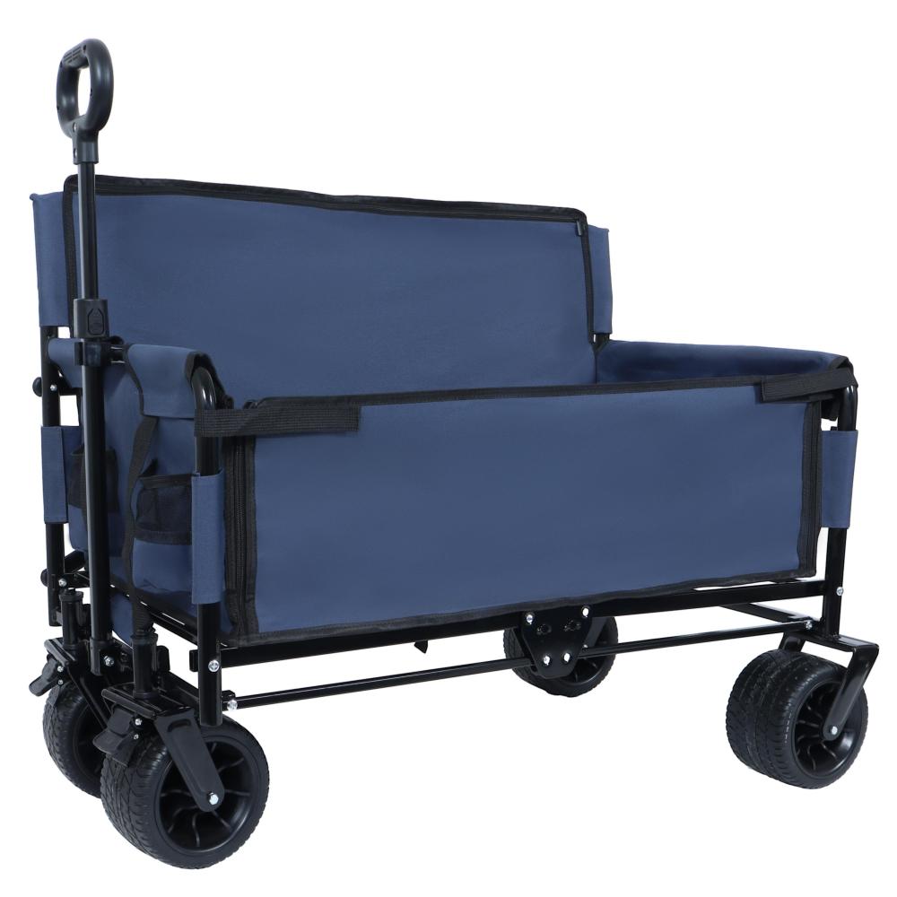 3-in-1 Convertible Folding Wagon Cart with Bench Seat & Storage - 500lbs Heavy-Duty Utility Wagon, 180L Capacity All-Terrain Wheels for Camping, Beach, Sports, Garden, black