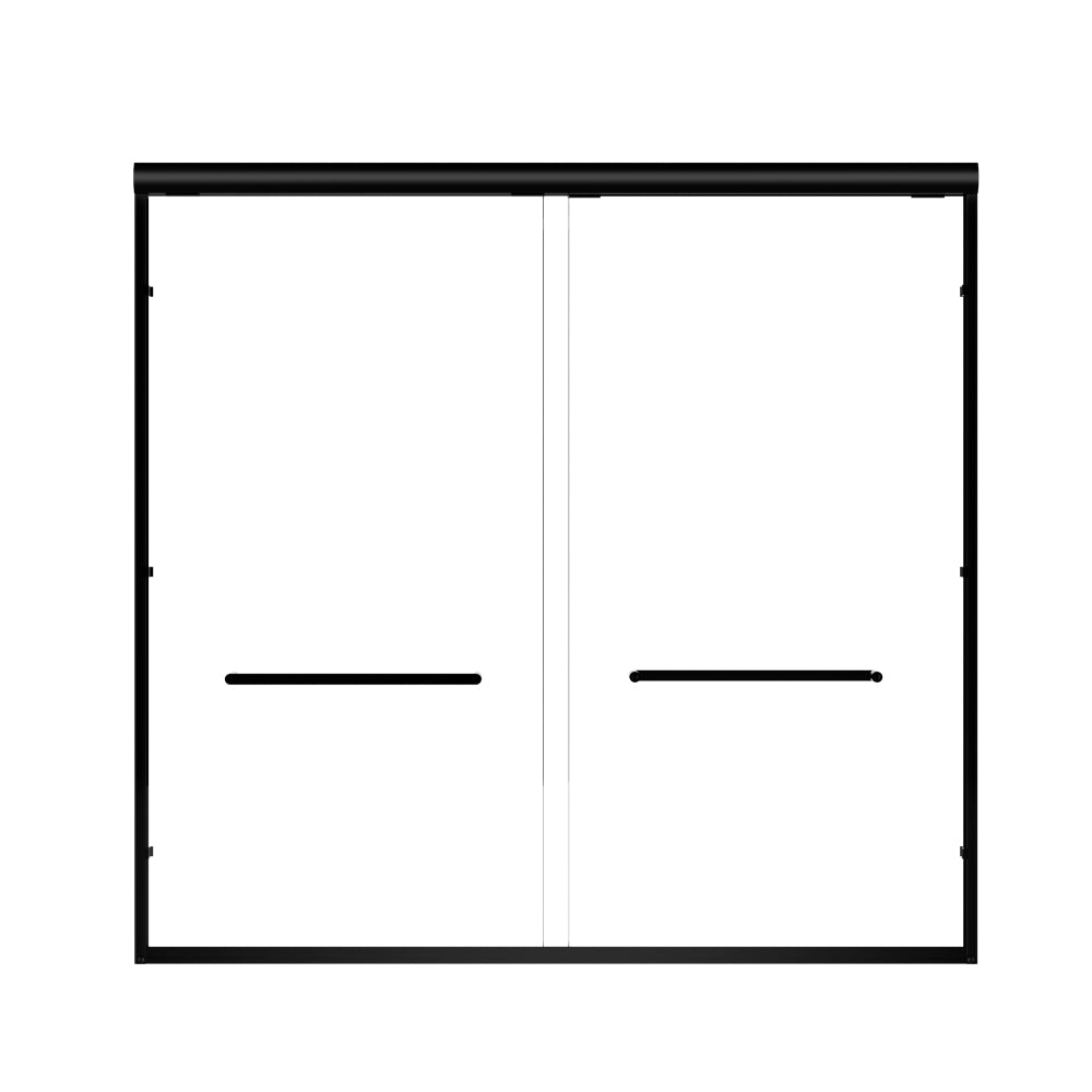 60" W x 57" H Aluminum Frame Double Sliding Shower Door, Soft-Close Matte Black Bathtub Door, 1/4" (6mm) Clear Nano-Coated Tempered Glass, Dual Stainless Steel Handles