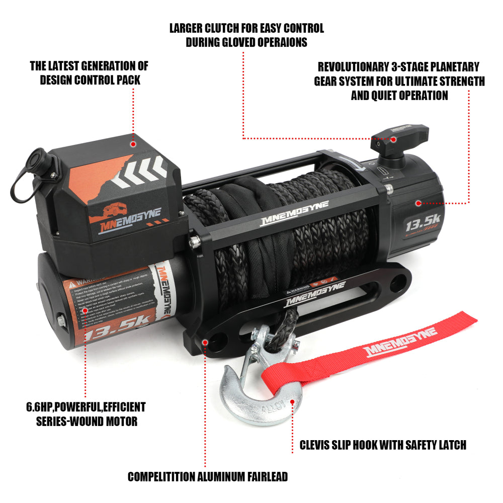 13500LBS Electric Winch 12V Synthetic Rope Sand Towing Truck Trailer Jeep 4WD