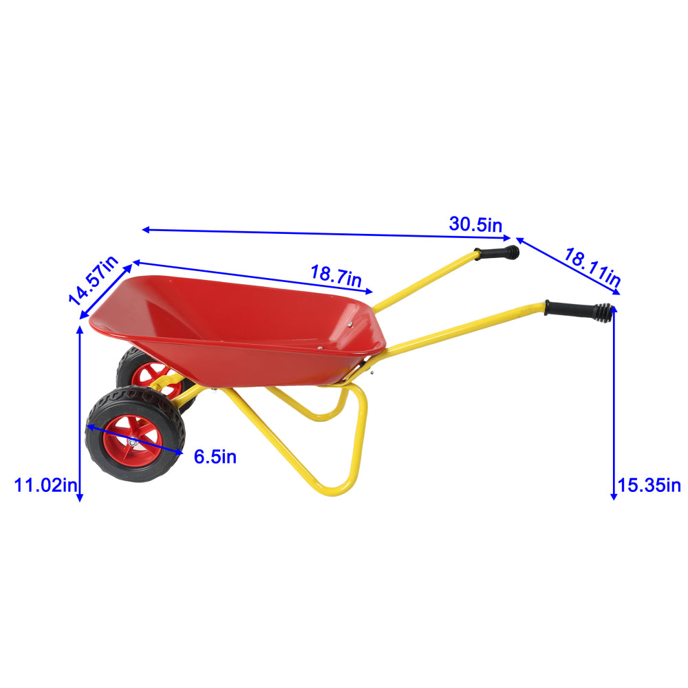 Children's metal trolley, children's trolley, children's heavy vehicle, metal structure two-wheeled trolley, steel pallet, can be used in gardens, loading leaves, soil, sand, etc. (red)