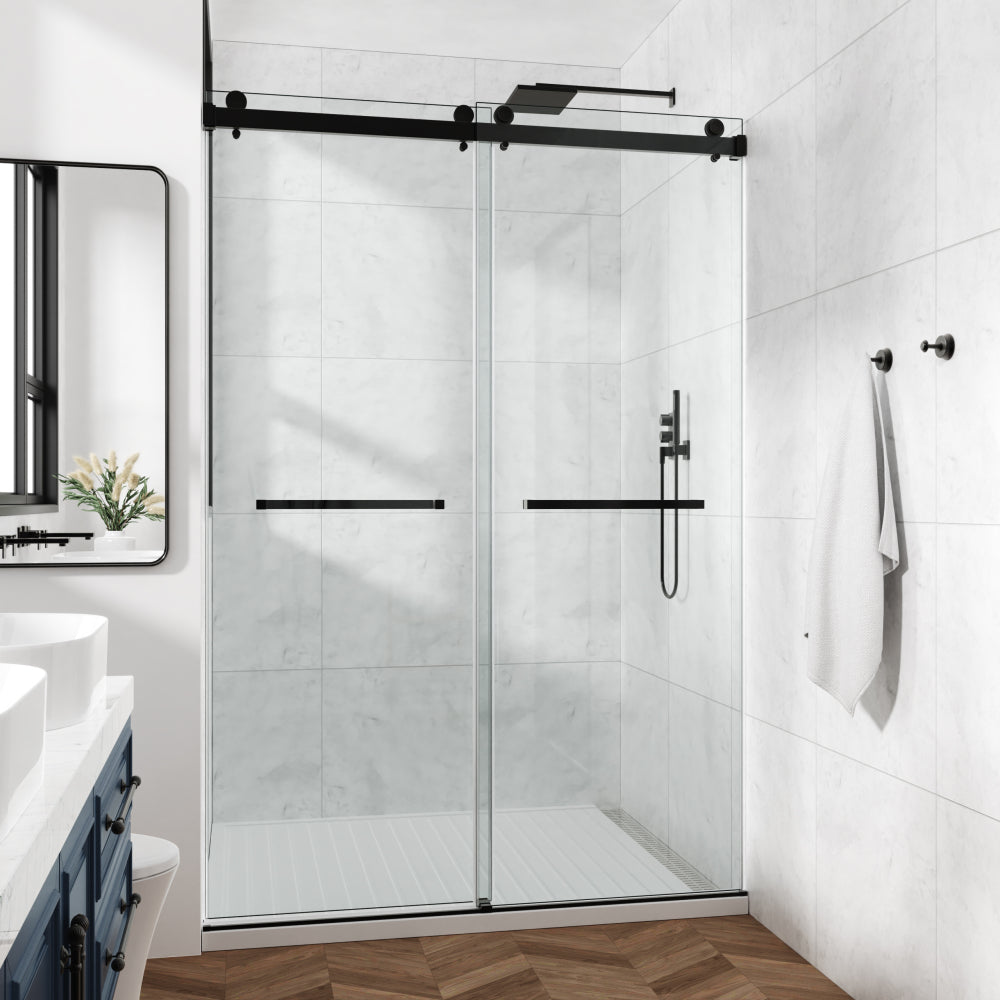 60*72" Frameless Double Sliding Shower Door, Double Shower Door, 3/8″ (10mm) SGCC Tempered Glass, Stainless Steel