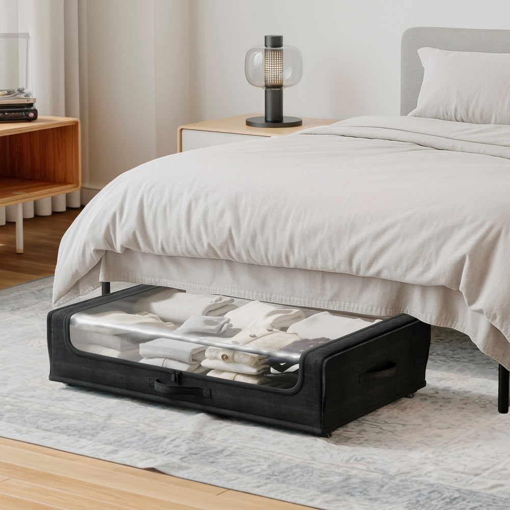 Set of 2 Under-Bed Rolling Storage Container with Transparent Cover, Versatile Space-Saving Design, and Smooth-Glide Multi-Directional Wheels – Ideal for Organizing Clothes, Shoes, and More