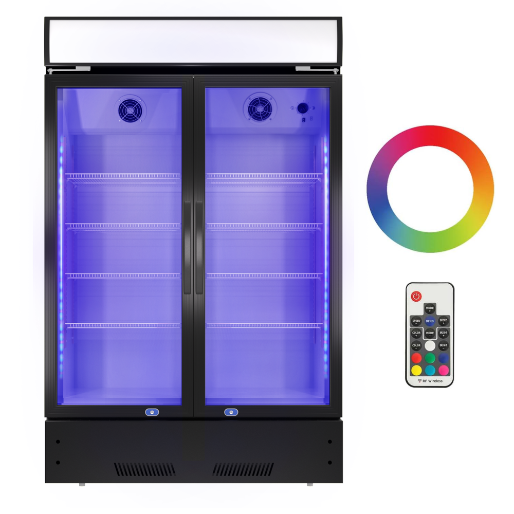 Commercial Refrigerator 2 Glass Door Reach In Cooler, Commercial Display Merchandiser Fridge, Capacity 17.1 cuft, ETL Approved, Black