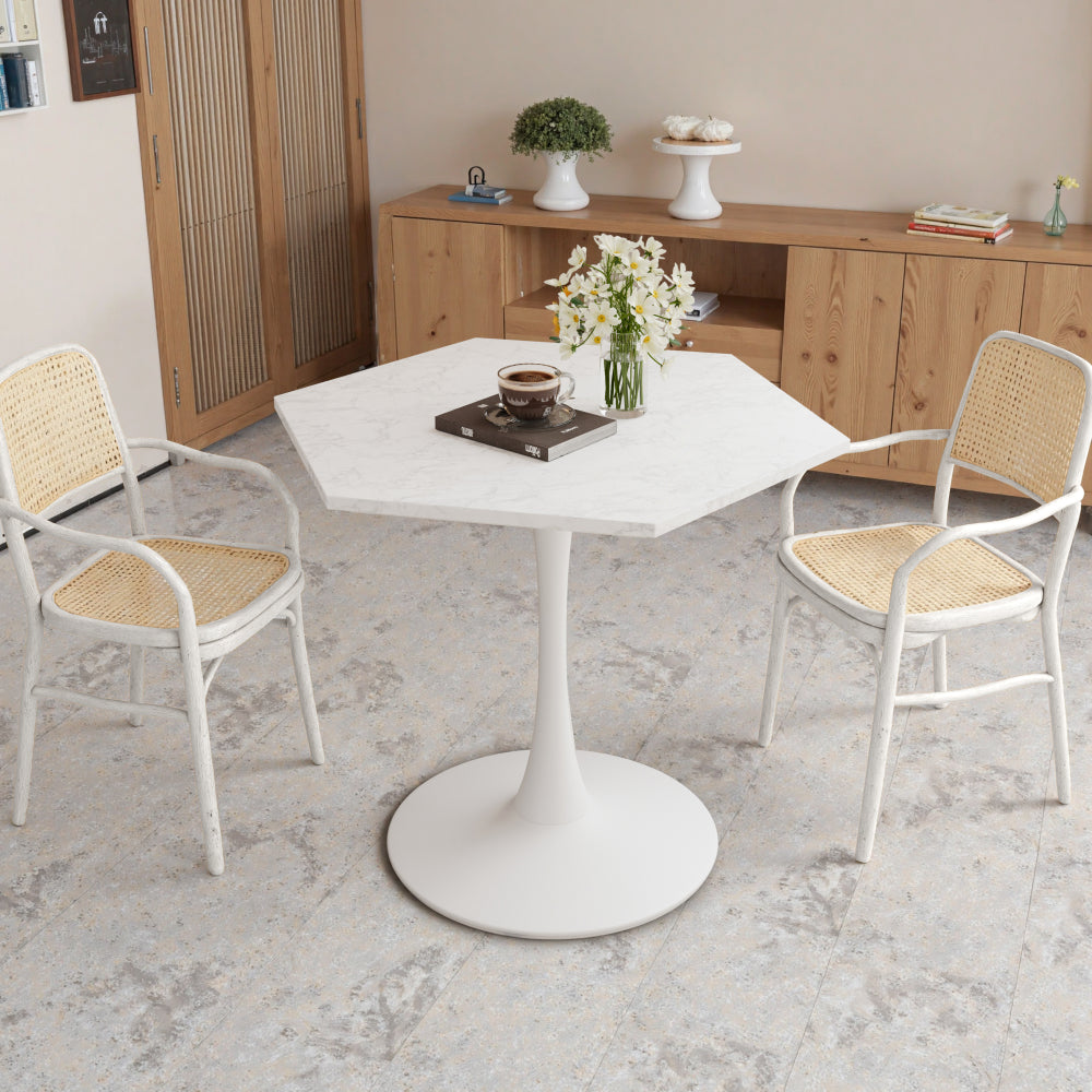 31.50"Modern Octagonal Coffee Table with MDF Table Top,Metal Base, for Dining Room, Kitchen, Living Room,White