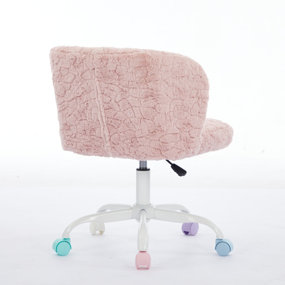 A&A Furniture Office Chair,Artificial rabbit hair Home Office Chair with Metal Base,Adjustable Desk Chair Swivel Office Chair,Vanity Chair(Pink)