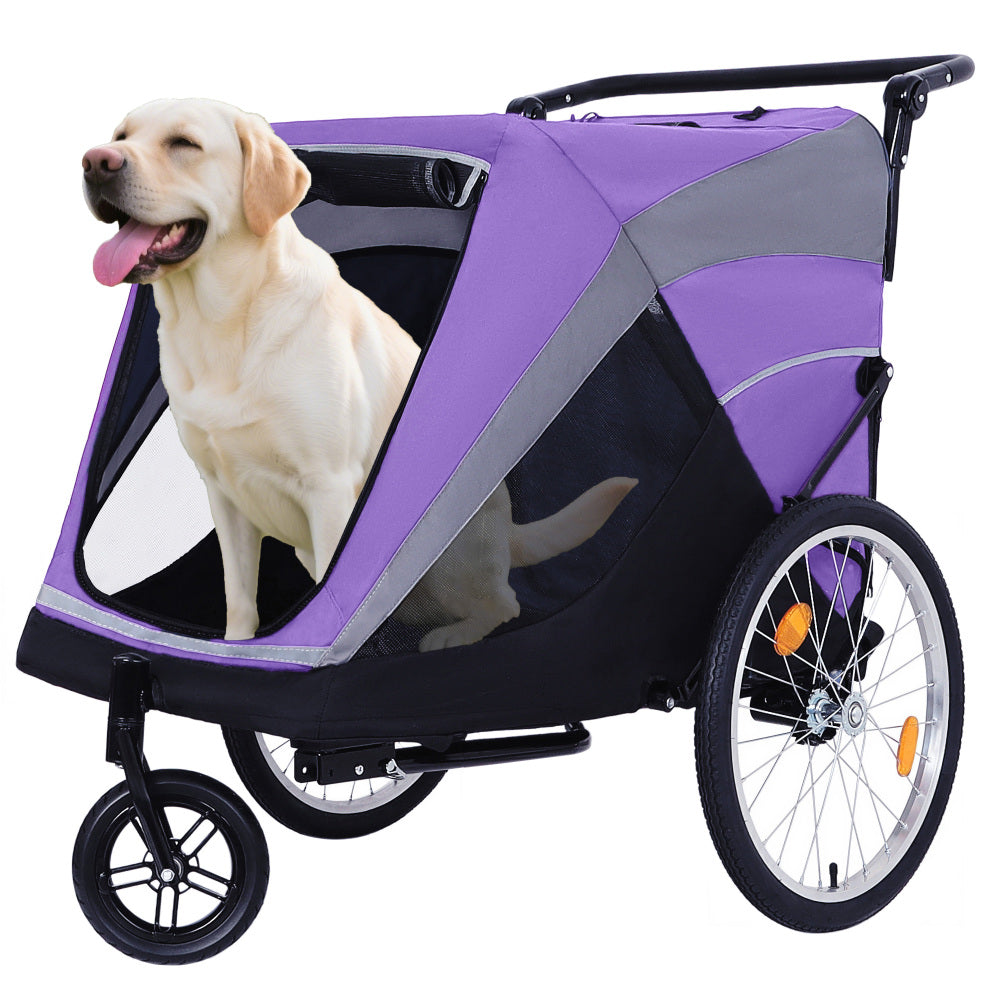 2-in-1 Bike Trailer & Push Cart for Pets - Detachable Bike Hitch & Push Handle Included - Quick Release Wheel, Internal Leash, Dual Cup Pockets and Underneath Storage Bag,  Holds Pets Up to 88 lbs