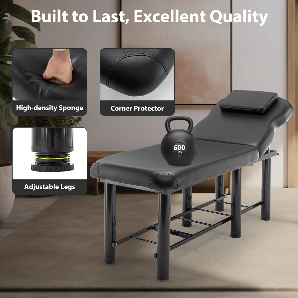Professioanl Massage Table , Backrest Adjustable, Removable Headrest, Bottom Shelf Storage , Memory Foam Layer Salon Bed,Black