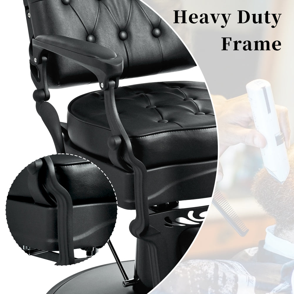 Heavy Duty Vintage Recline Barber Chair, Professional Salon Chair with Heavy Duty Metal, Supports 360°Rotatable,for Salon Beauty Spa Equipment, Black