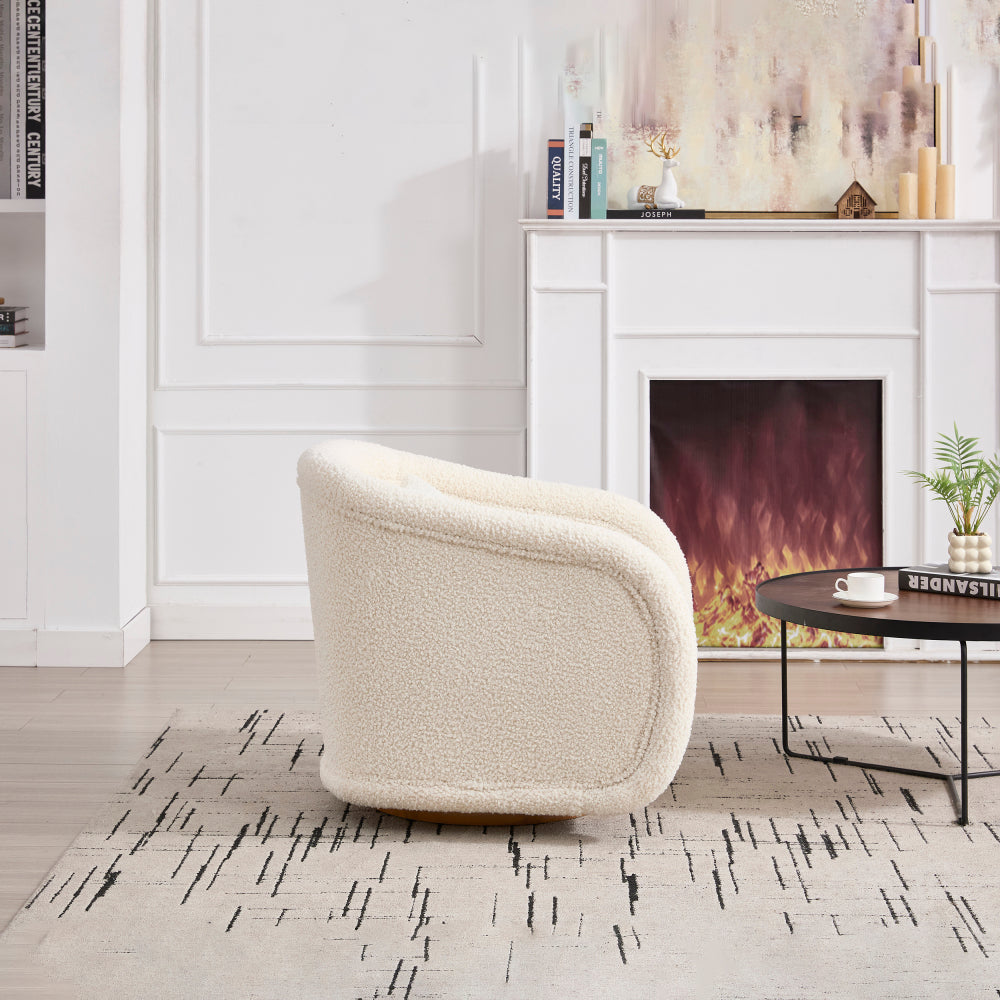 Swivel Accent Chair, 360-degree Swivel Barrel Chair with Teddy Upholstery, Comfy Pumpkin-Shaped Swivel Chair for Living Room, Bedroom, or Office
