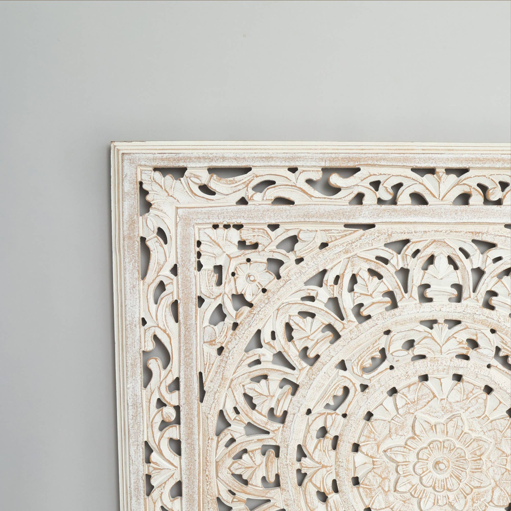 White Square Shape Handcrafted Wooden Wall Decor – 36"x36" Elegant Home Accent