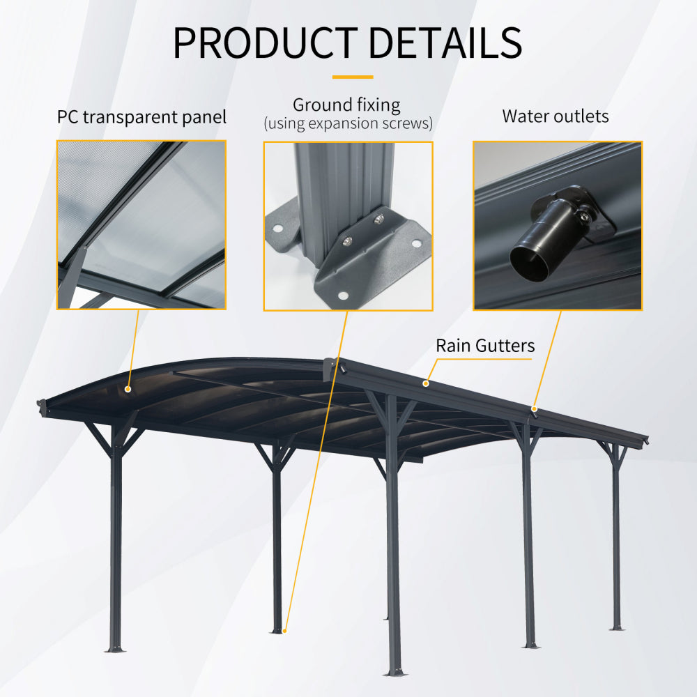 Outdoor Carport, 10 FT * 19 FT* 7 FT Arch Carport Aluminum Metal Frame and Polycarbonate Panels Car Port for Outdoor Driveway Car, Truck