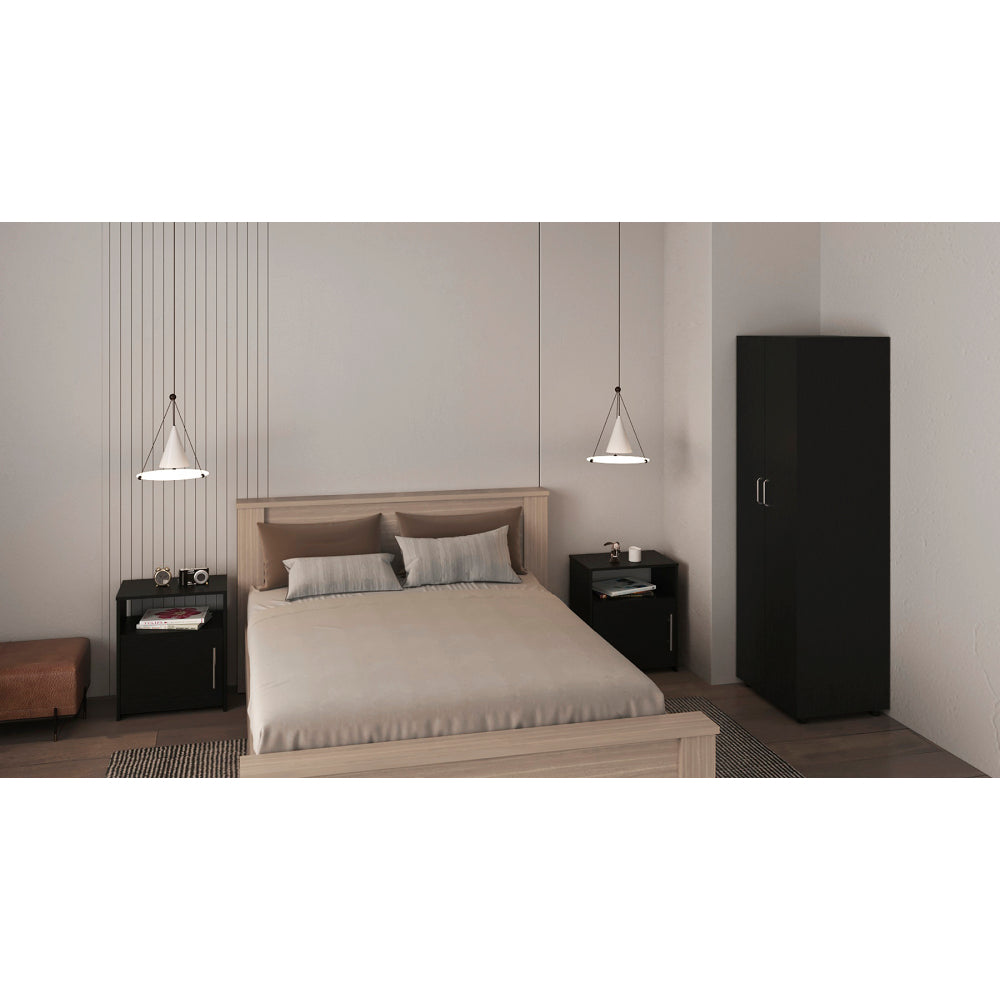 3 Piece Bedroom Set, London Armoire + 2 Omaha Nightstands,  Black