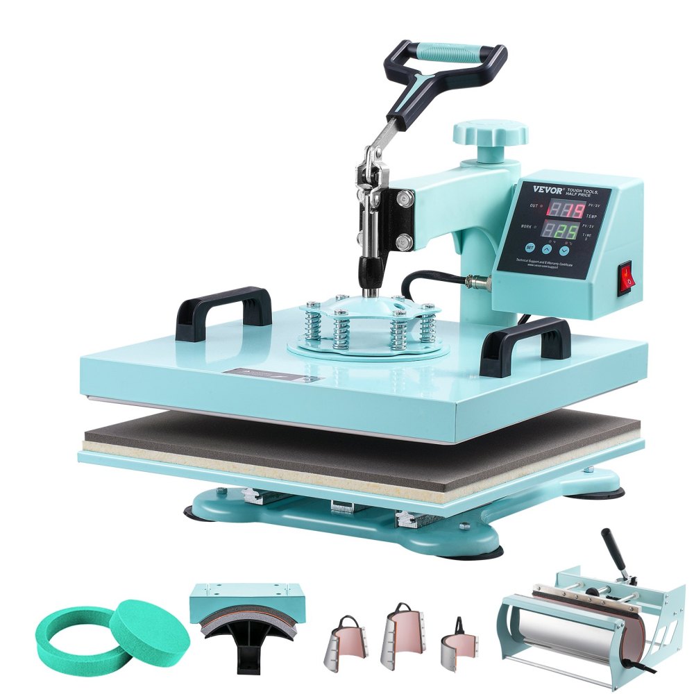 Heat Press Machine 15x15 in 8 in 1 with 30oz Tumbler Press T-Shirts Green