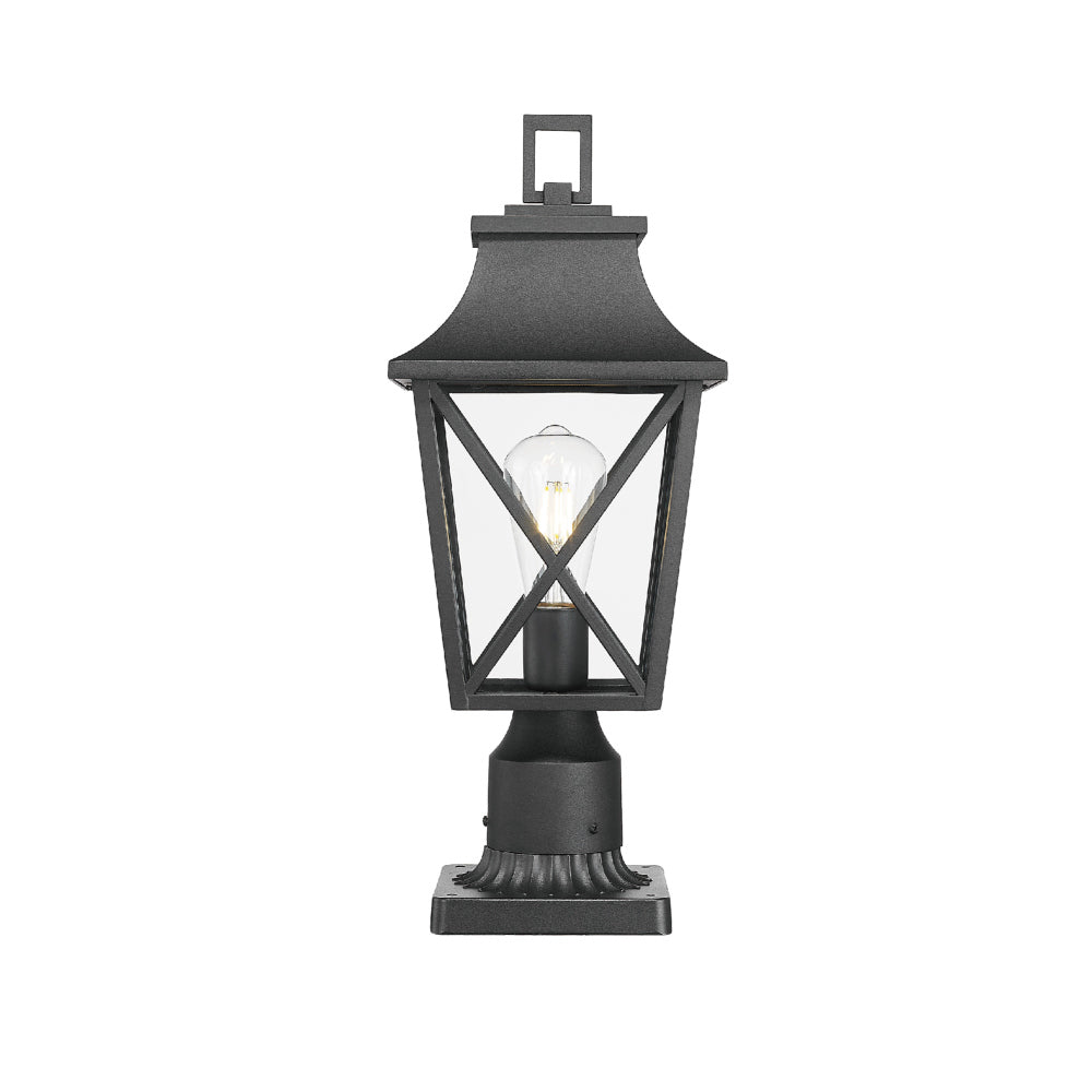 Outdoor Post Light, Black Pole Lantern Lighting Fixture with Pier Mount Base Hard Wired, Outdoor Column Lights Exterior Lamp Post Lantern with Glass for Garden Yard Patio Path (1 pack)