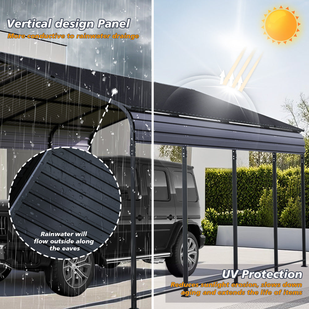 12x20 FT Heavy Duty Metal Carport With Galvanized Steel Roof With Enhanced Base Outdoor Car Port Shelter for Cars, Trucks and Boats