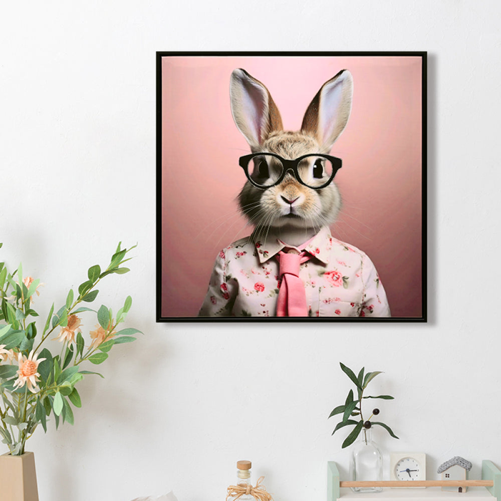 Stretched Canvas Print - Whimsical Rabbit in Blush Pink Suit for Nursery and Bedroom Wall Decoration decorative picture