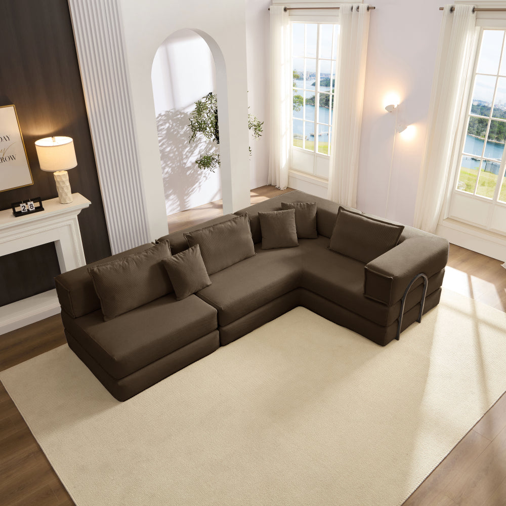 Oversized Upholstered Sectional Sofa Couch Set,Modular 118.2" L Shaped Floor Living Room Sofa Set With 6 Pillows,DIY Combination Sofa Couch for living rooms, apartments,bedrooms,Black