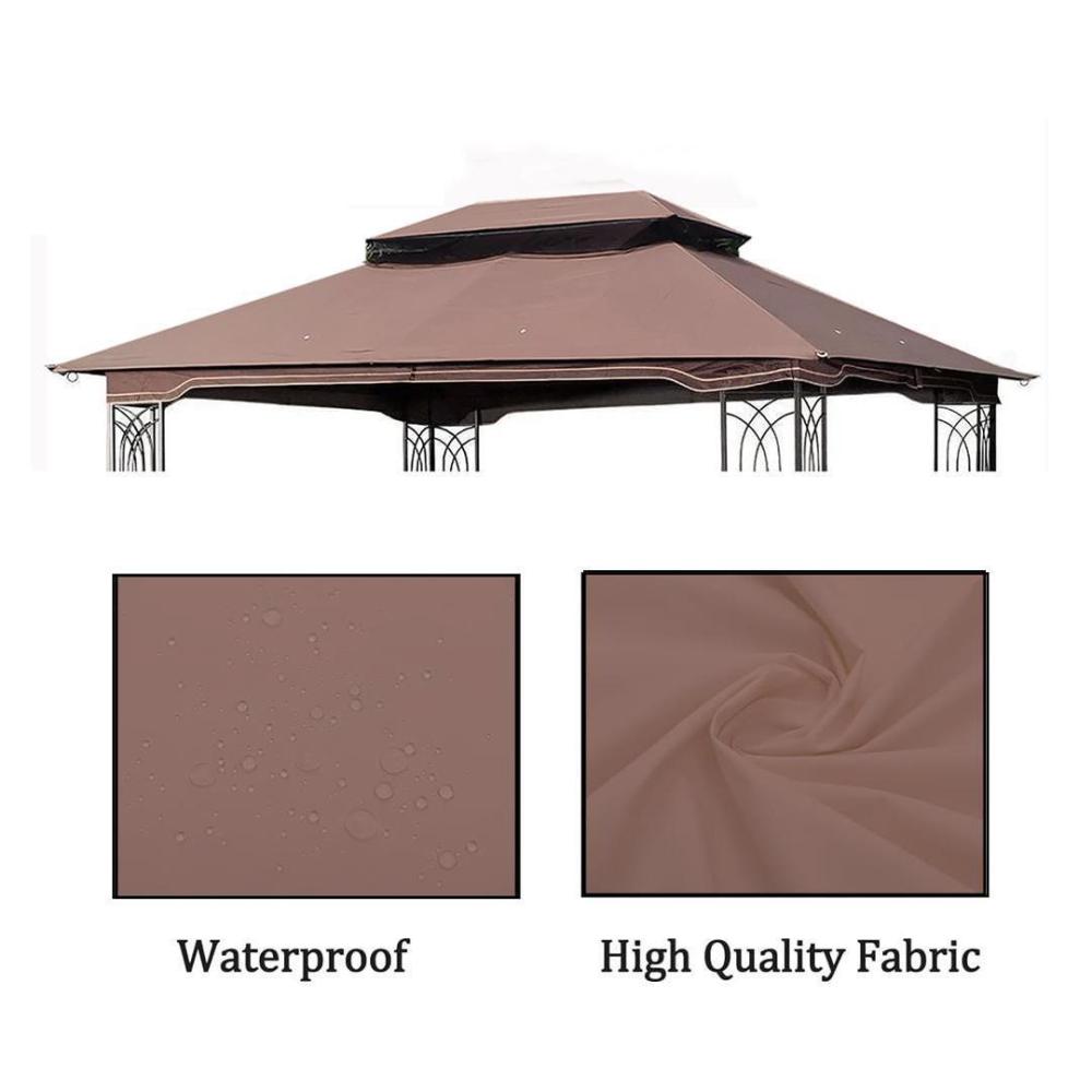 13x10 Ft Patio Double Roof Gazebo Replacement Canopy Top Fabric,Brown